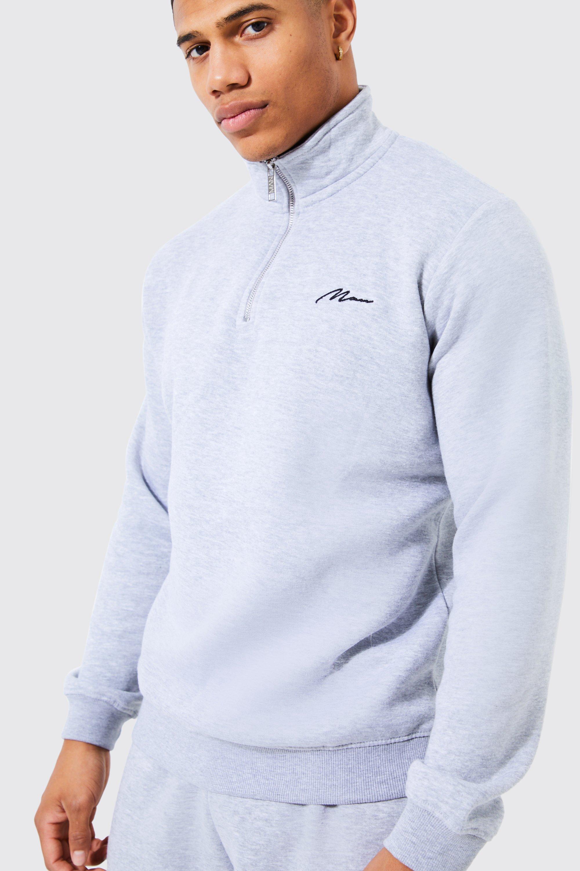 Man Signature Half Zip Funnel Neck Sweatshirt boohoo